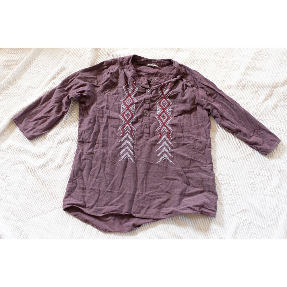 Mountain Khakis Snowmelt Shirt L Embroidered Cotton Boho Geometric